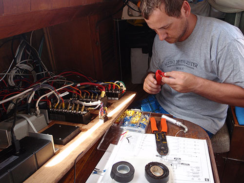 Jason wires the SSB and VHF to the GPS