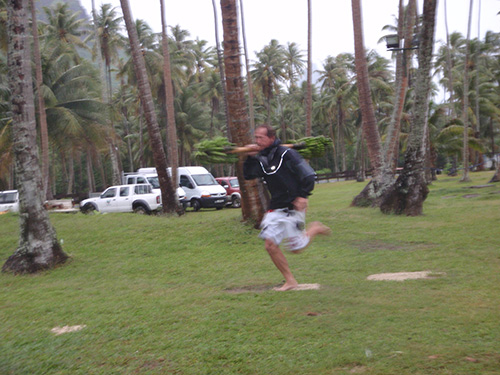 Jason runs with the bananas