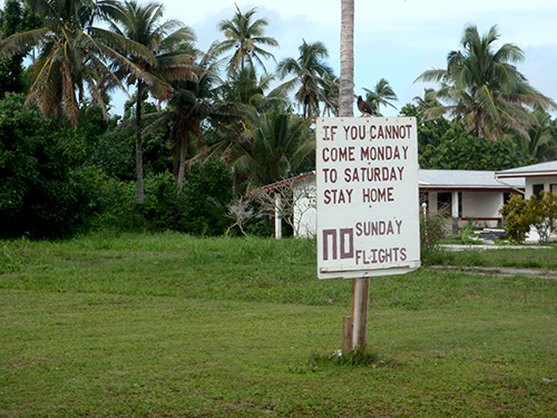 Sign protesting Sunday flights