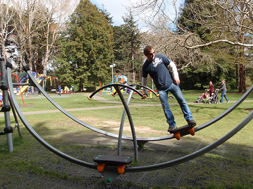 Jason skates the playground "half pipe"